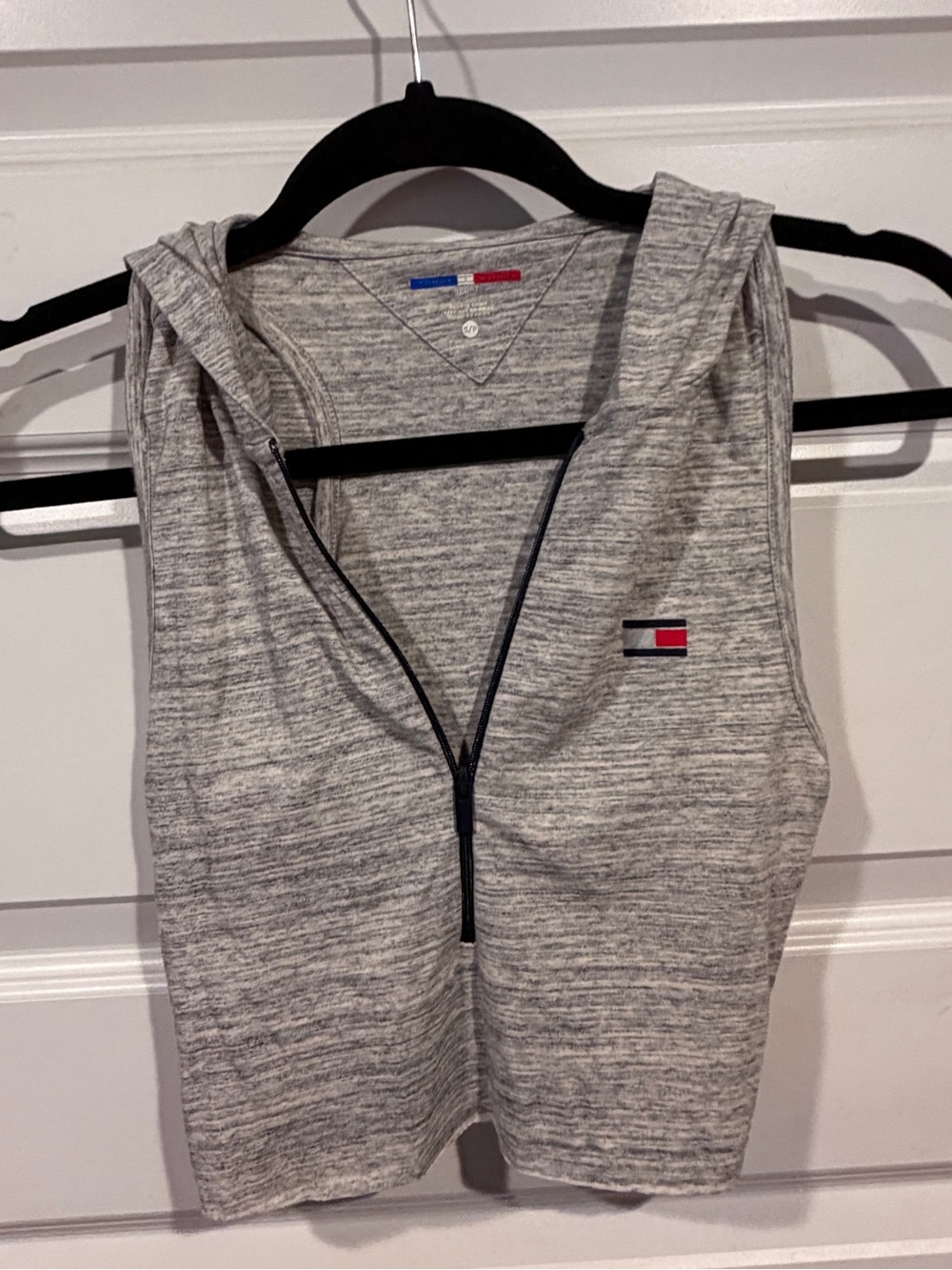 Vintage Tommy Hilfiger Gray Sleeveless Zip Hoodie Tank size Sm